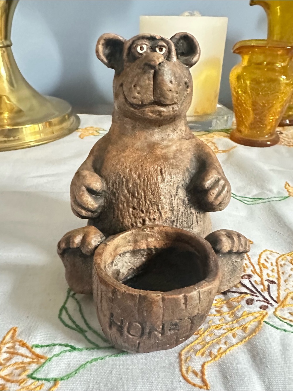 Vintage Brown Bear Honey Pot Toothpick Holder Ceramic